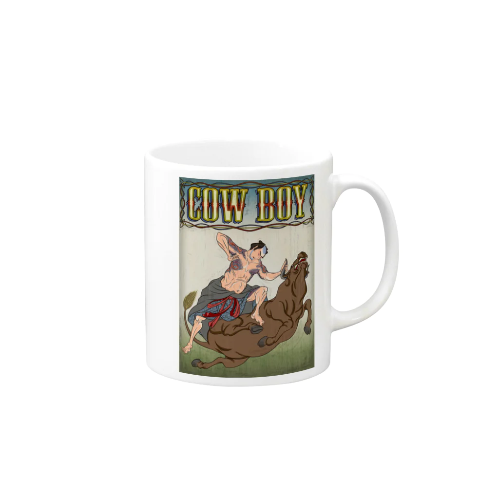 nidan-illustrationの"cow boy"(武者絵) #1 Mug :right side of the handle