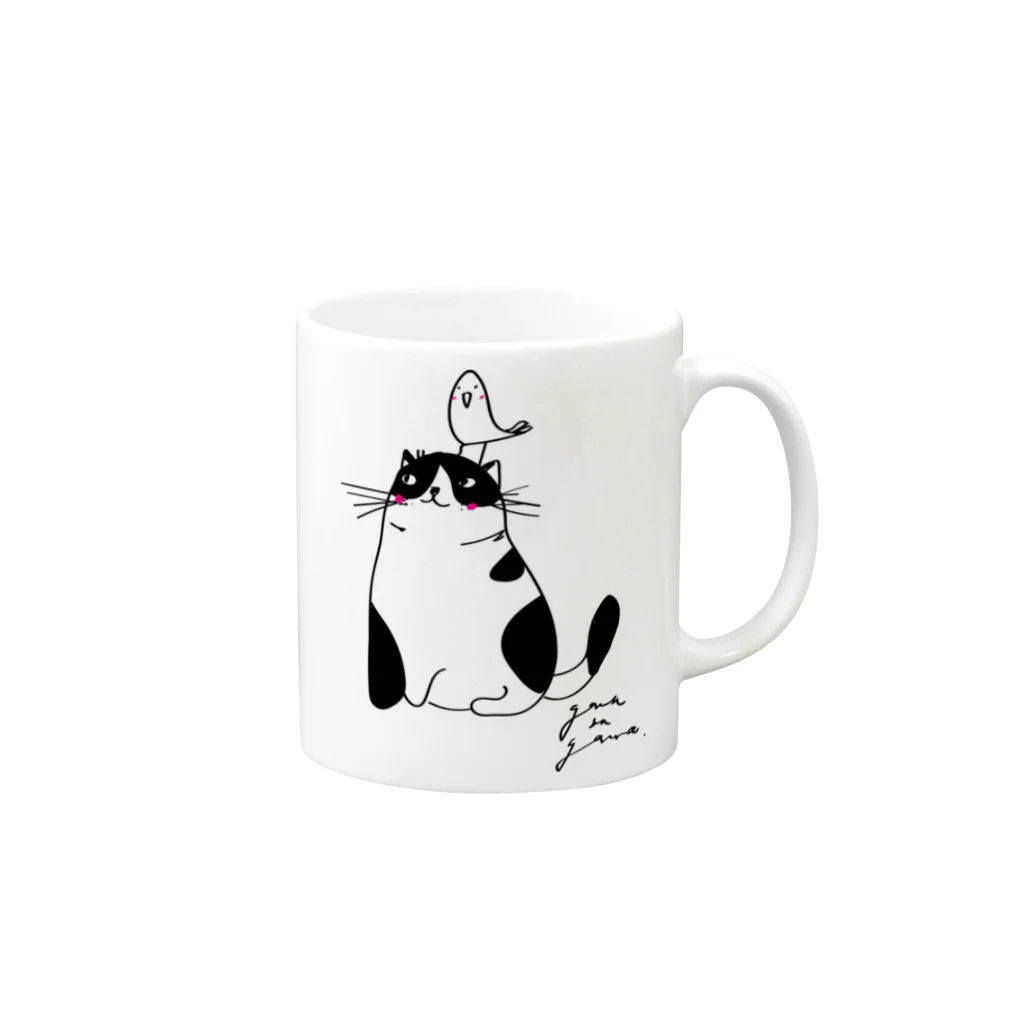 gama da gamaの猫と鳥 Mug :right side of the handle