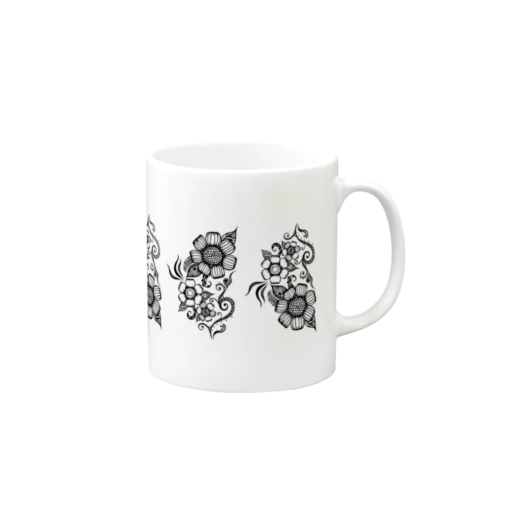 筆ペン画家 原良輔の花花花 Mug :right side of the handle