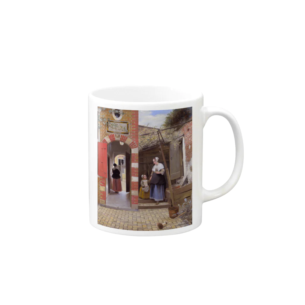 世界の絵画アートグッズのピーテル・デ・ホーホ 《デルフトの中庭》 Mug :right side of the handle