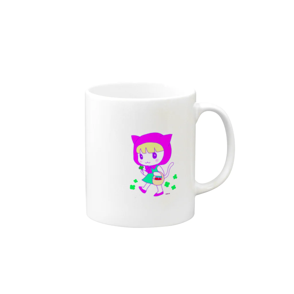 虹色猫工房(クロミツ)のねこずきんちゃん Mug :right side of the handle