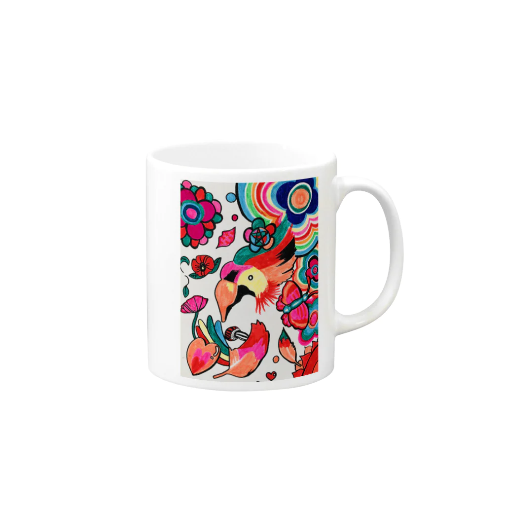 shantispaceの虹色インコ Mug :right side of the handle