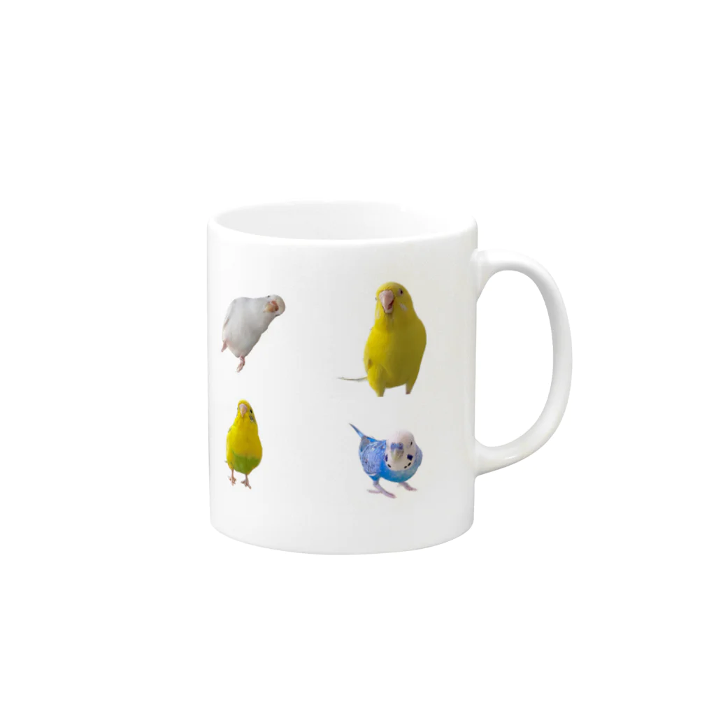 インコまるけのインコまるけ4羽集合‼︎ Mug :right side of the handle