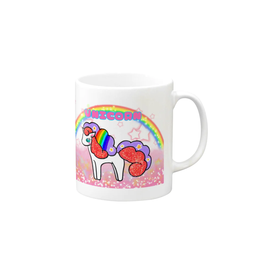 かわいいものSHOP🌈の虹色ユニコーンちゃん Mug :right side of the handle