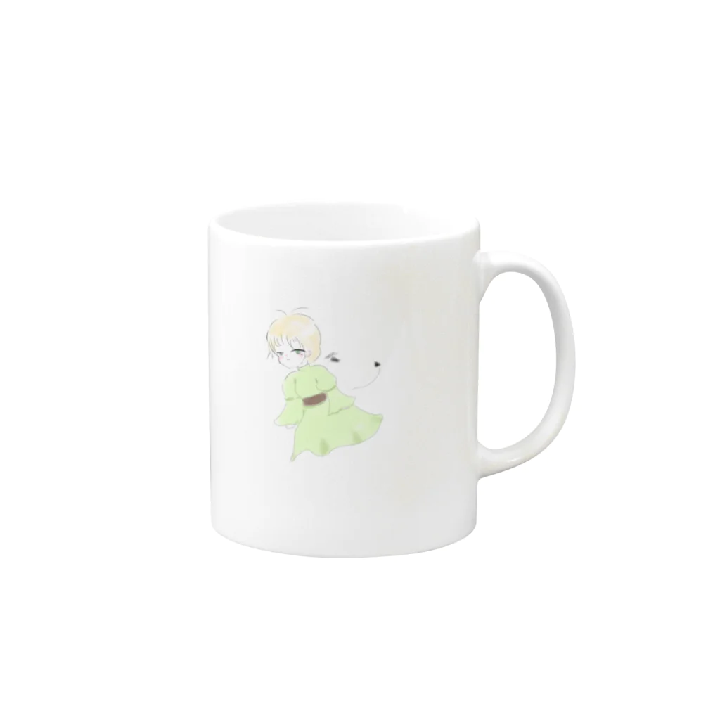 零まるのお絵描き屋さんのふんわり春の悪魔ちゃん Mug :right side of the handle