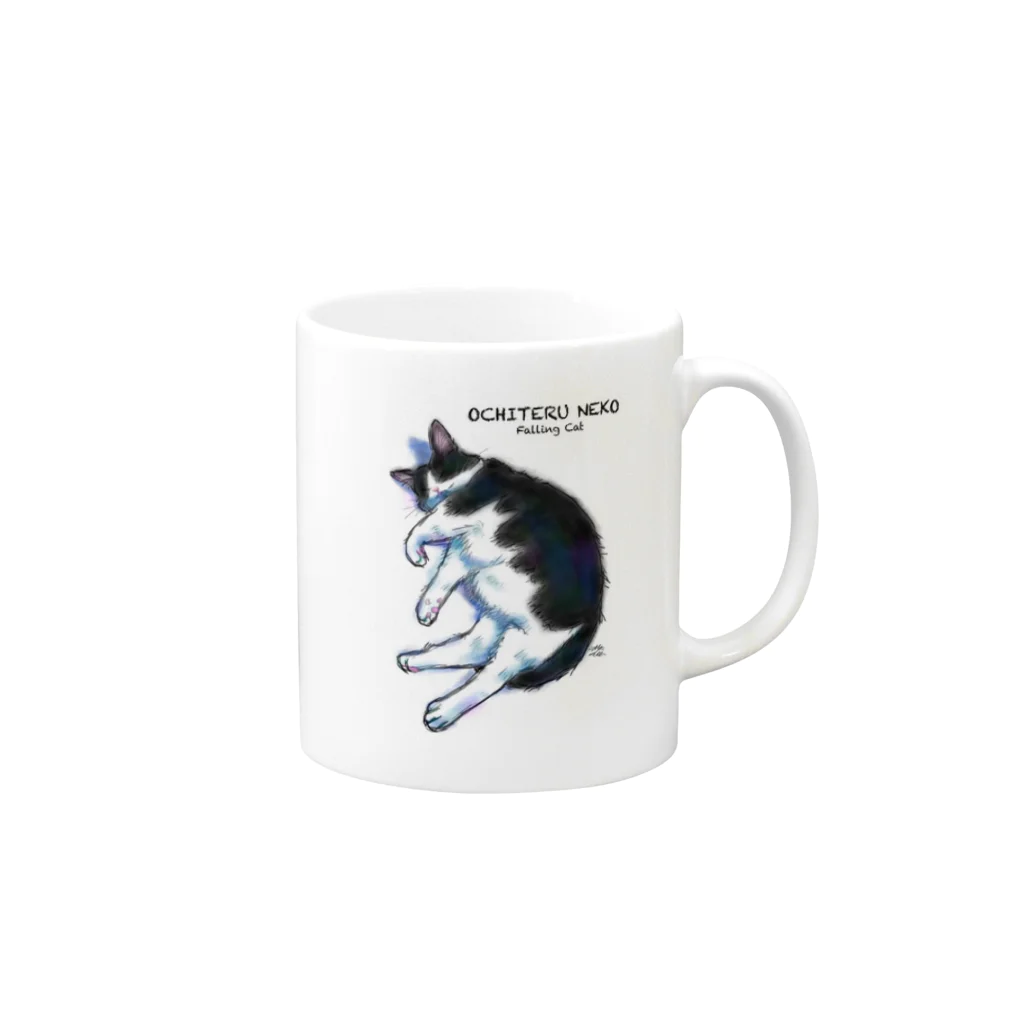 ねこねこ堂の落ちてる猫（ハチワレ） Mug :right side of the handle