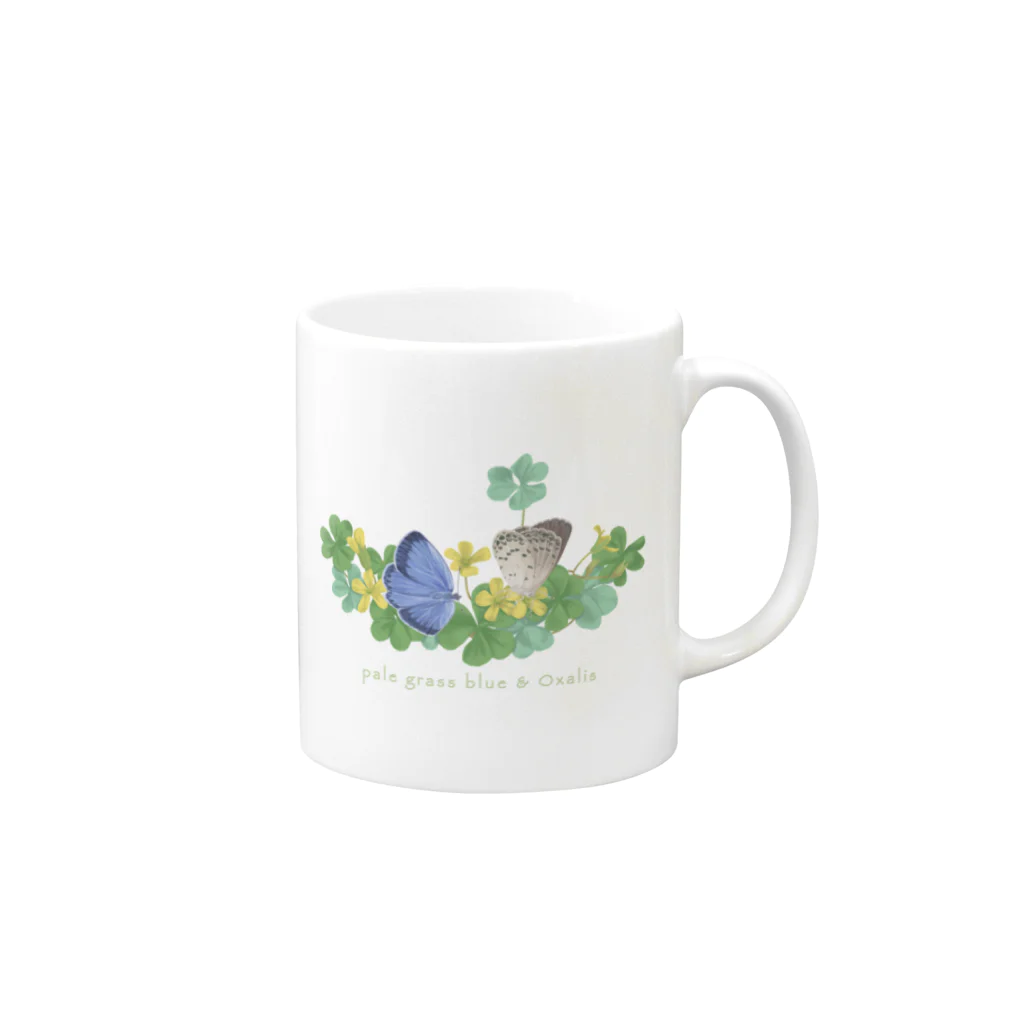 kitaooji shop SUZURI店のヤマトシジミとカタバミ Mug :right side of the handle