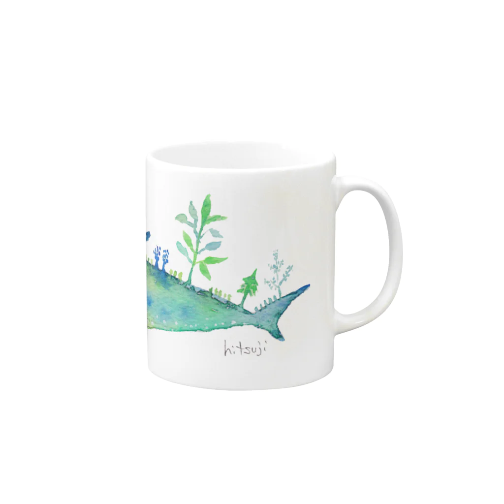 羊の水彩画 植物イルカ Mug :right side of the handle