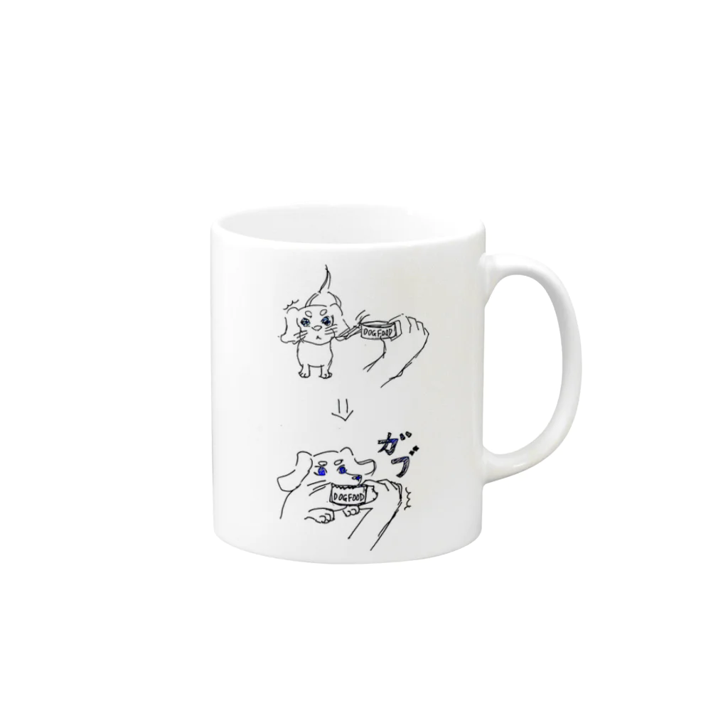 天然記念物の食いしん坊の犬 Mug :right side of the handle