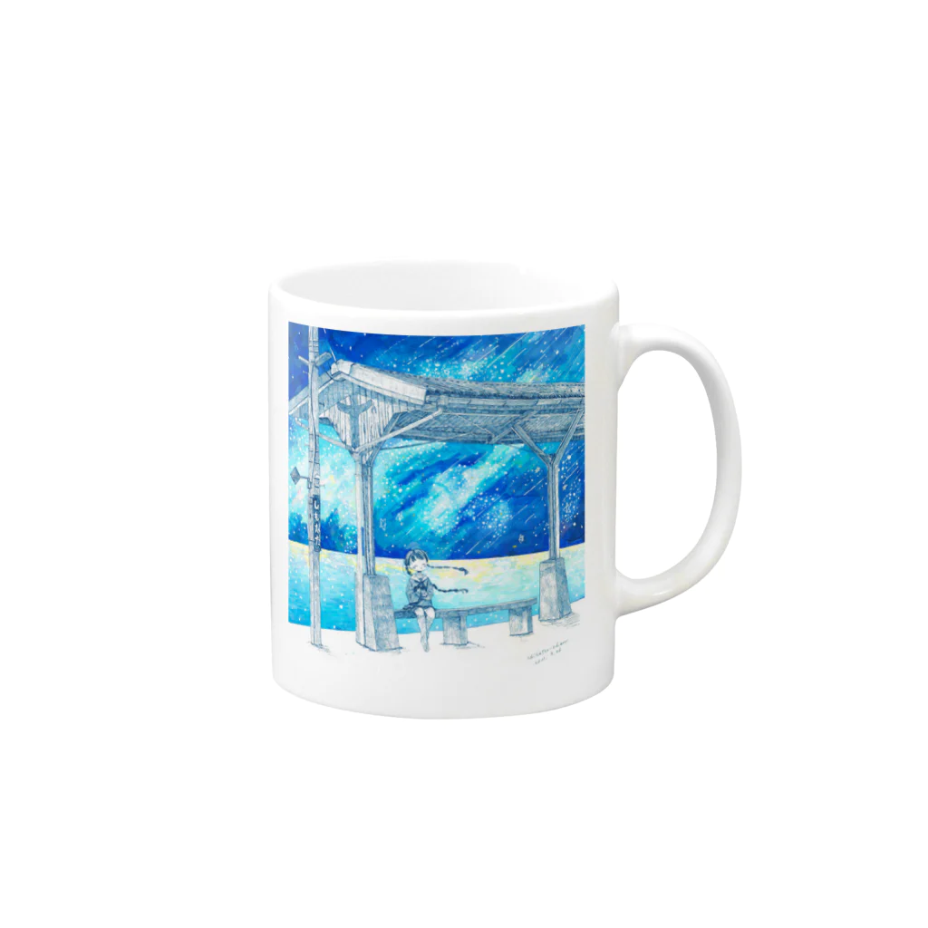 始発ちゃんの星の降る駅 Mug :right side of the handle