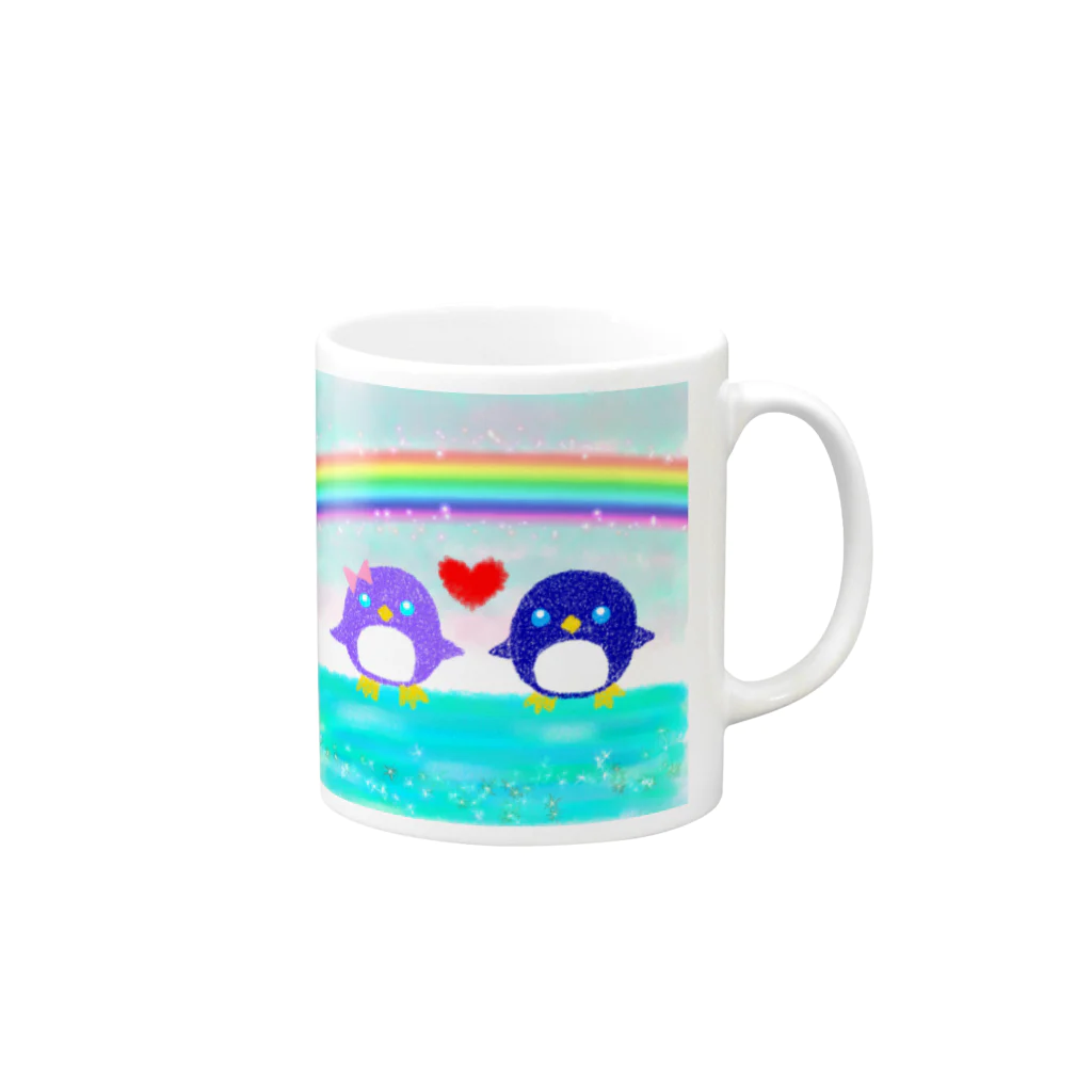 かわいいものSHOP🌈の仲良しペンギンちゃん   Mug :right side of the handle