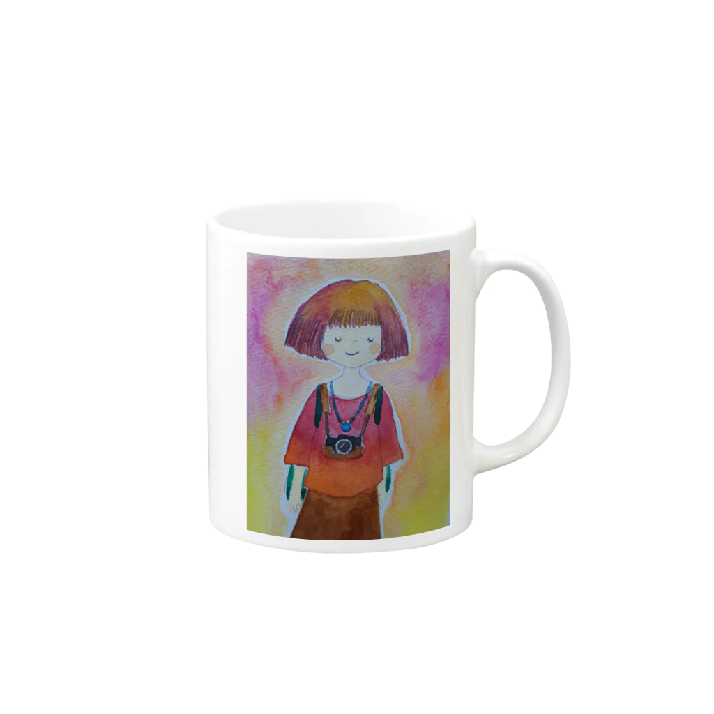 工房 さんごみちの夕焼けカメラガール Mug :right side of the handle