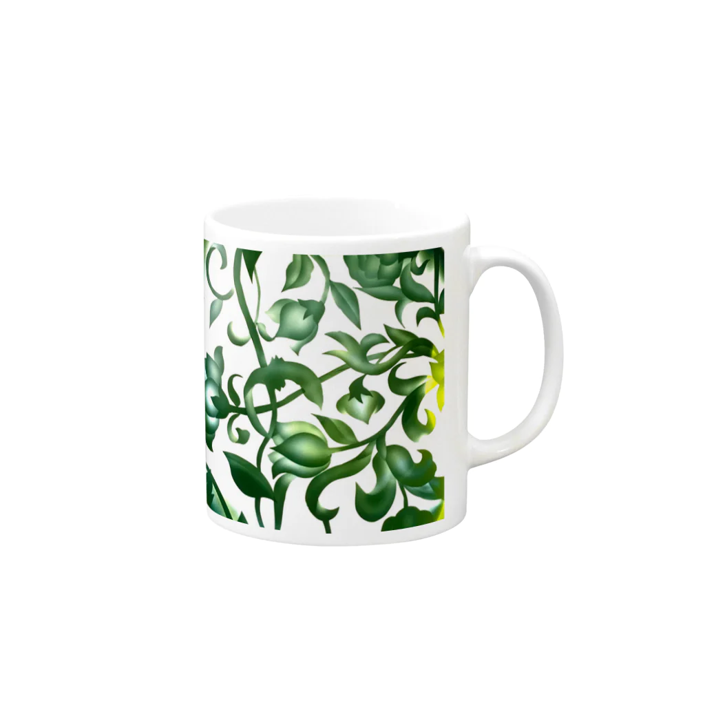 glass.saoriのgreen flowers 緑の花唐草 マグカップの取っ手の右面