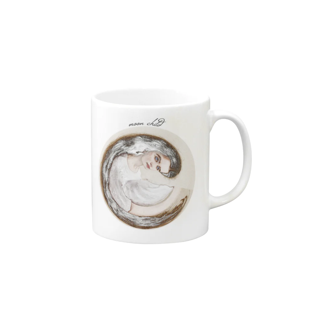 ケヨノミの月の子 moon child Mug :right side of the handle