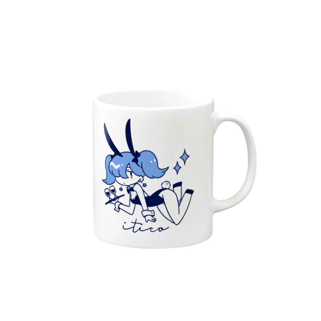 いーちこショップのバニーブルー▼ Mug :right side of the handle