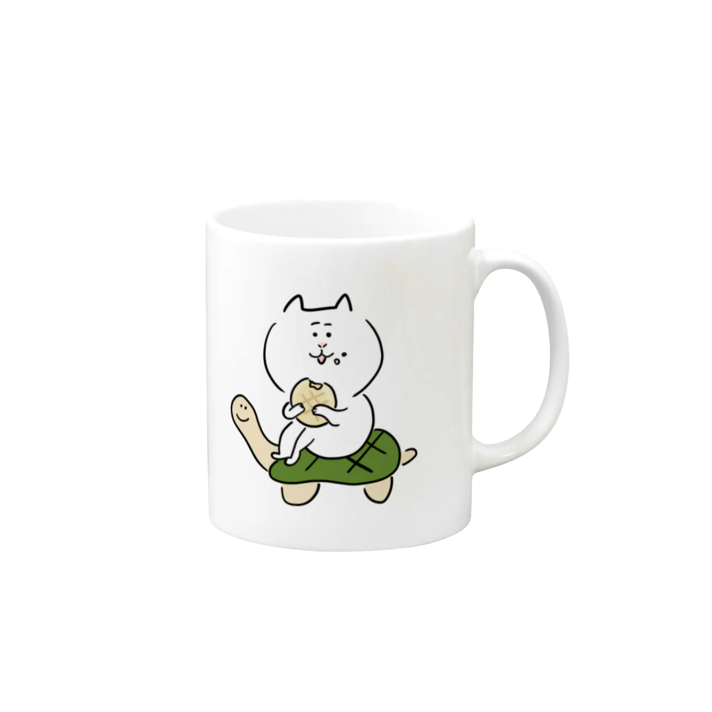 けちゃっぷごはんのお店のメロンパンとねこ Mug :right side of the handle