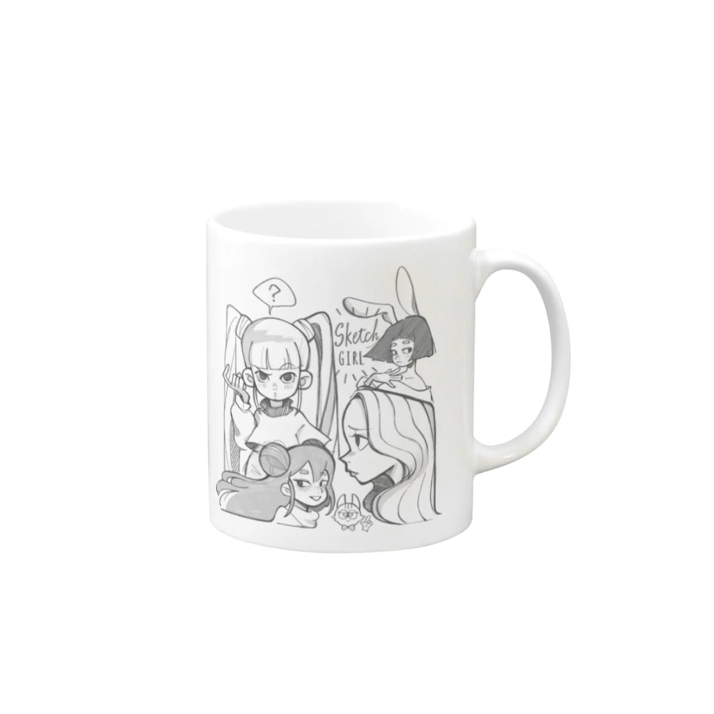 はくさいの直売所のSketch Girl(モノクロ) Mug :right side of the handle