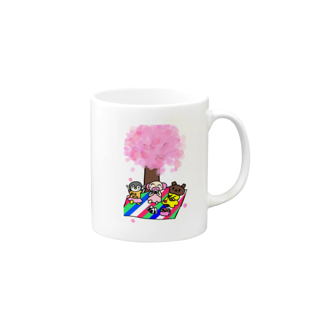 Fummy動物イラストショップのお花見パクパク Mug :right side of the handle