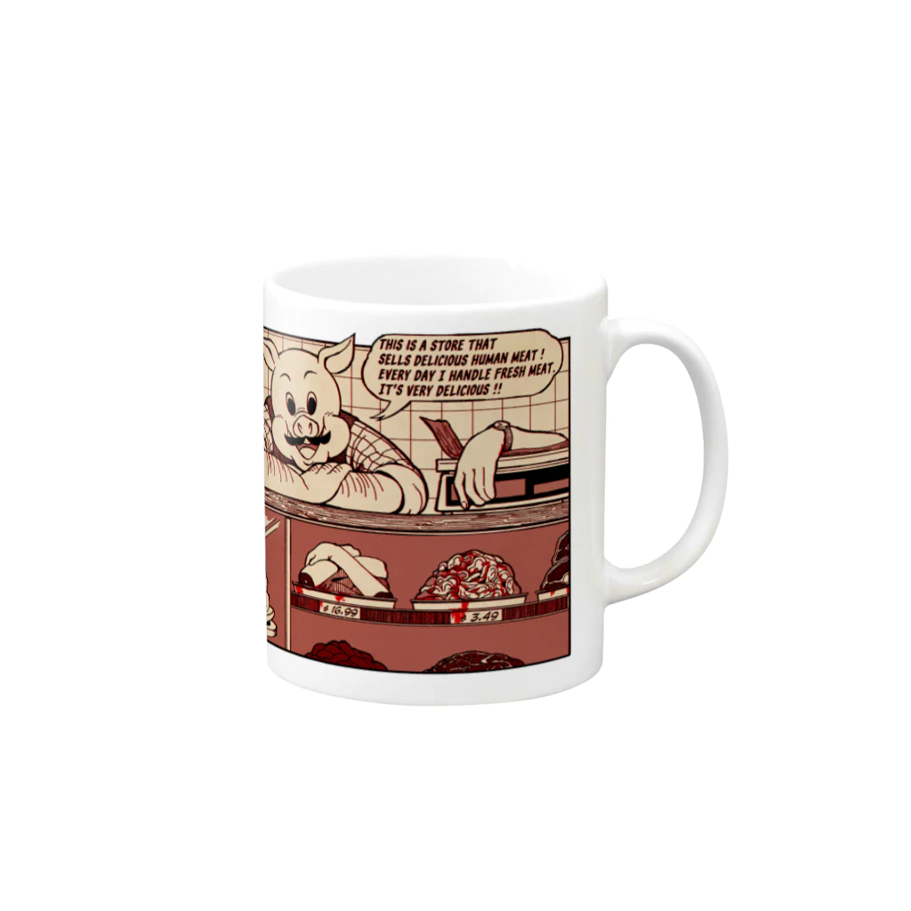 ヒカゲカルトUNDERGROUNDの豚のお肉屋さん Mug :right side of the handle