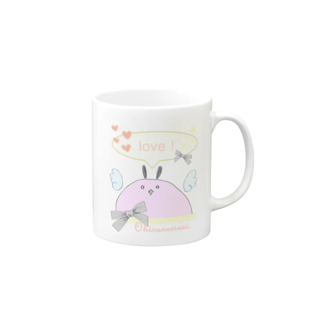 momopiss.shopのおひるねむし。「love!」 Mug :right side of the handle