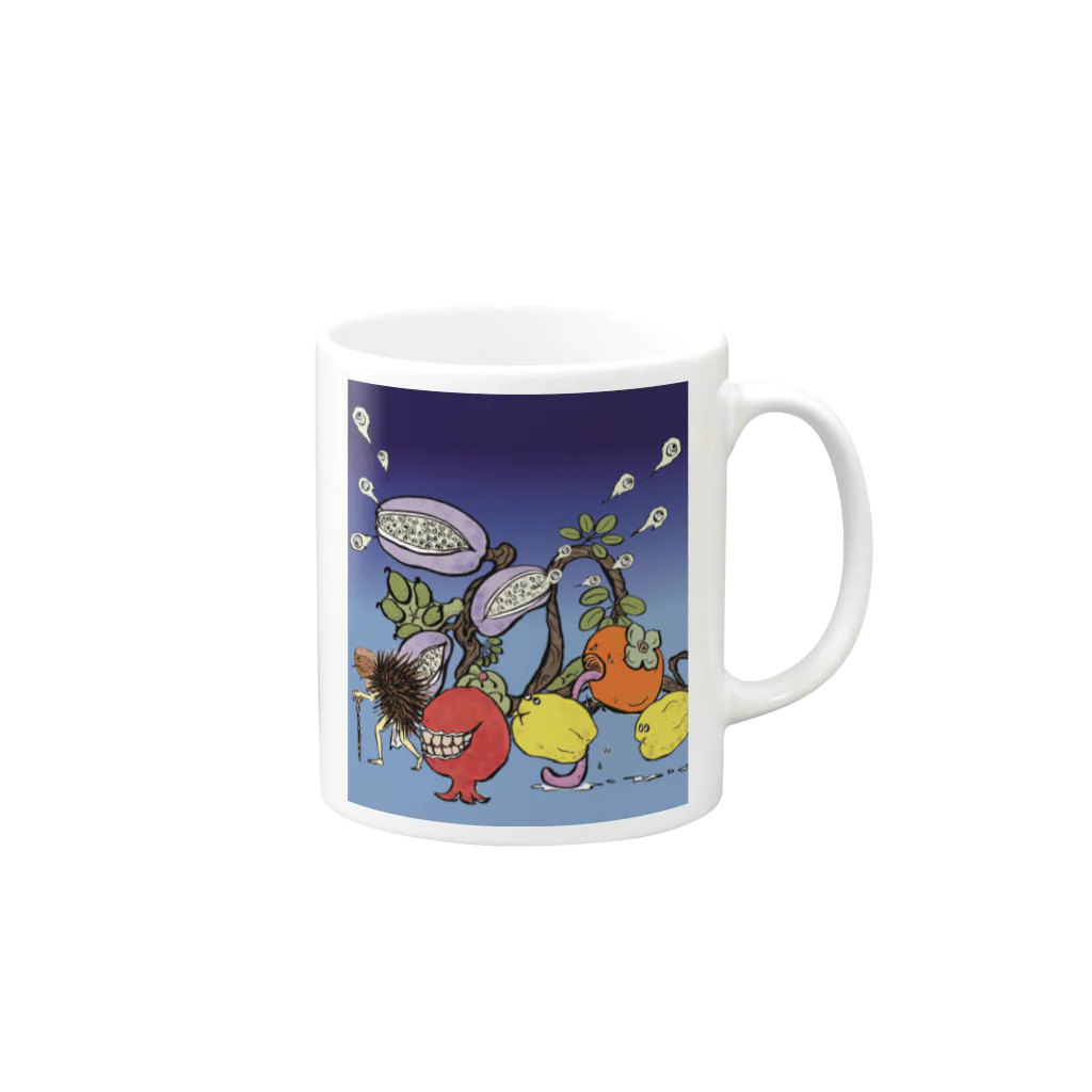 杜の魚のくだもの百鬼夜行（秋） Mug :right side of the handle