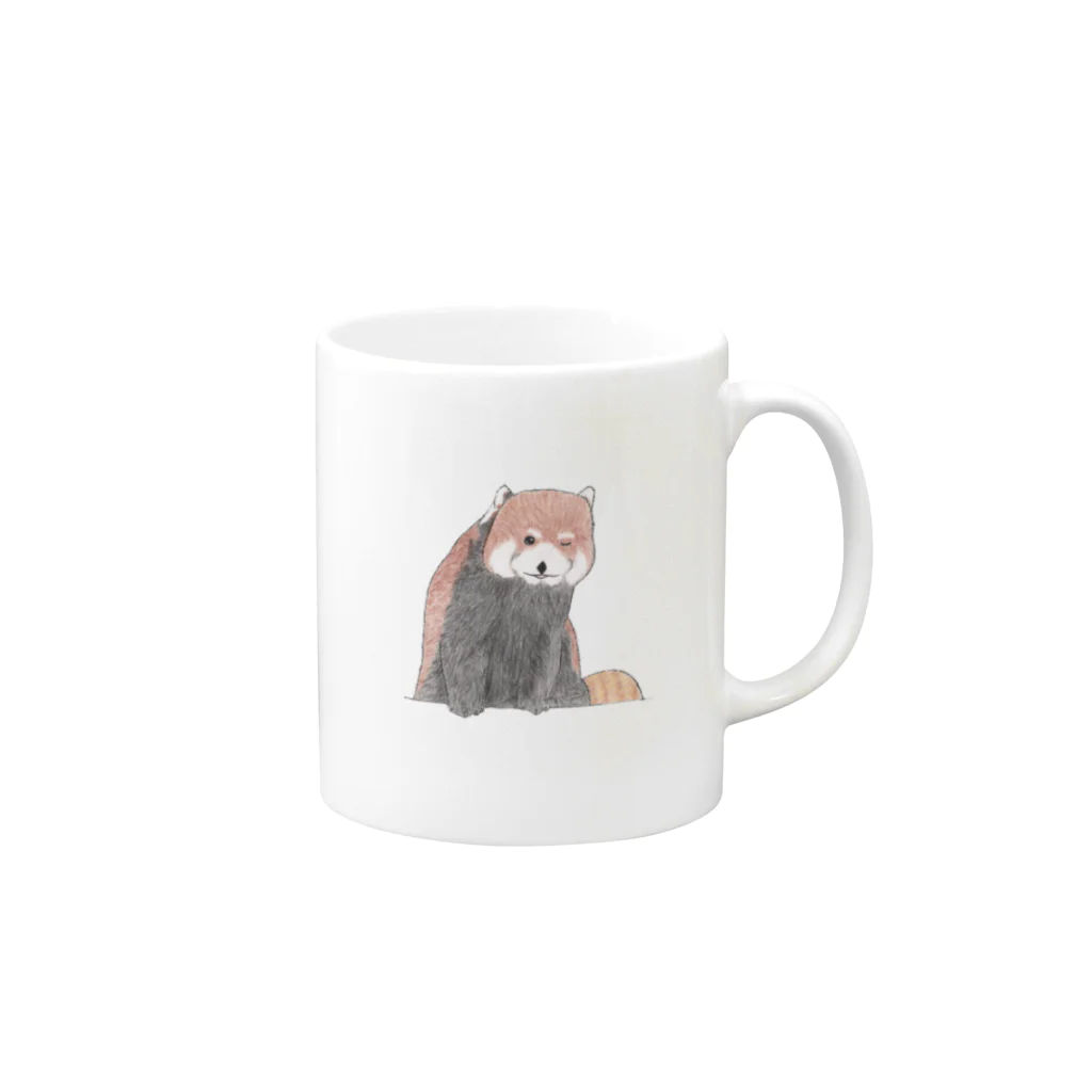 綿根八葉のやさしいレッサーパンダ（ウインク） Mug :right side of the handle