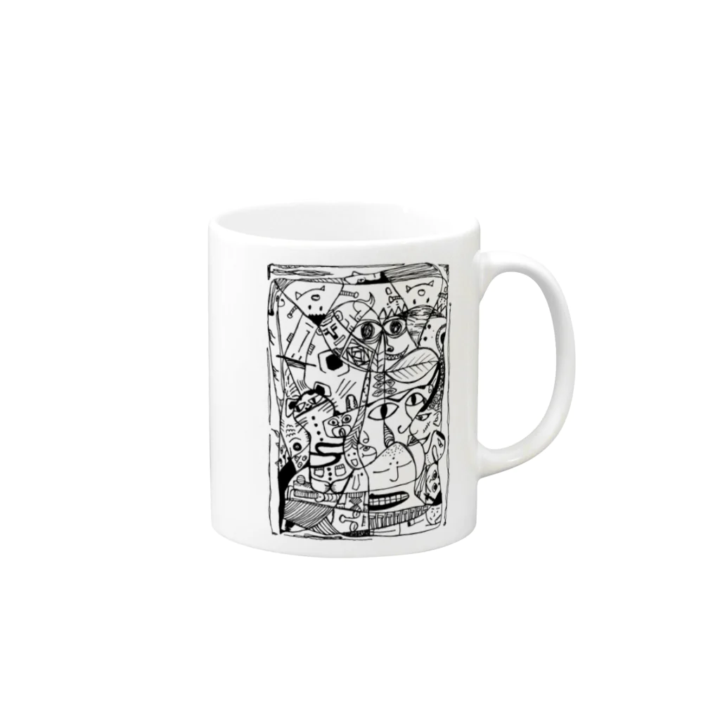 ZIGZIG CIDER GRAPHICのいろんな所にいろんな顔 Mug :right side of the handle