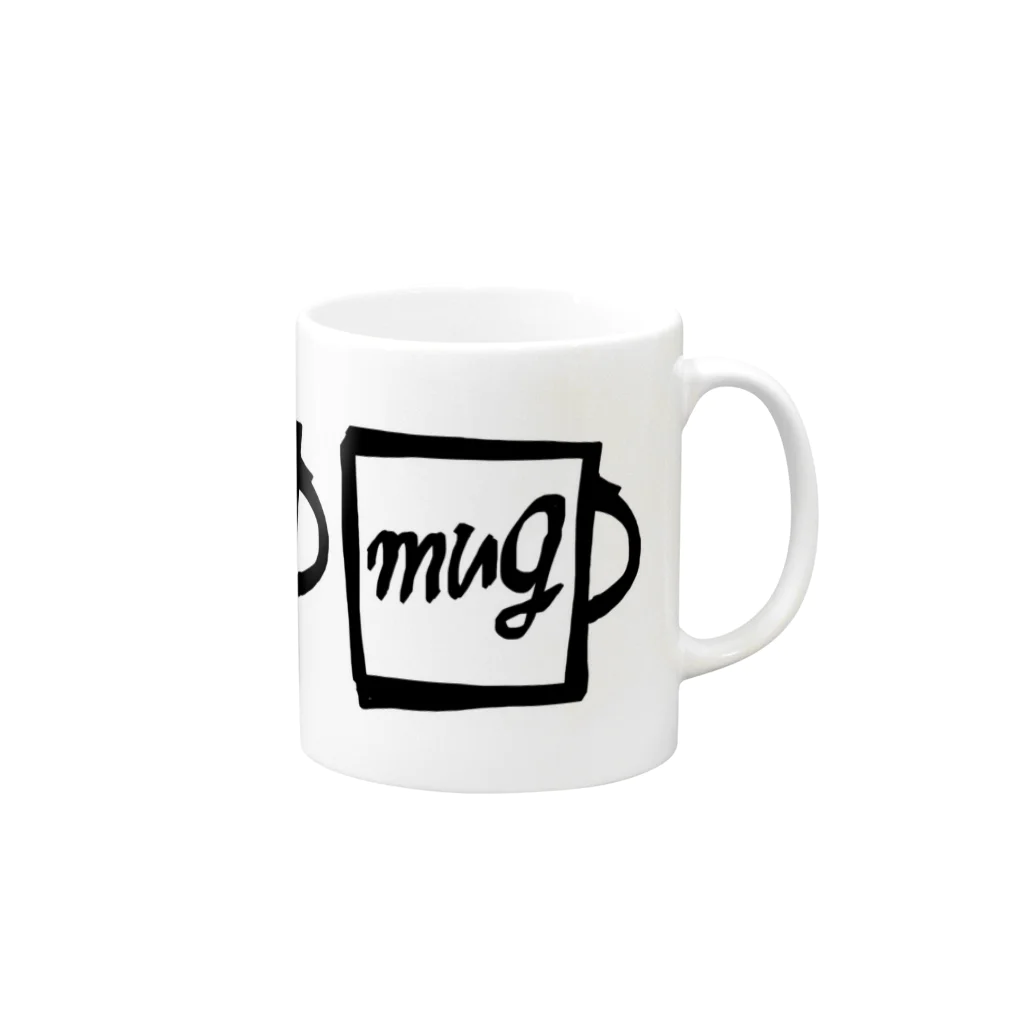 森の民mug(まぐ)のmugのマグカップ（三連モノクロ） 머그컵の取っ手の右面