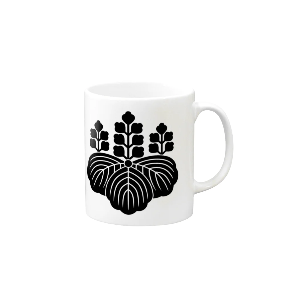 戦国神社 -戦国グッズ専門店-の豊臣秀吉/太閤/五七の桐/ブラック Mug :right side of the handle