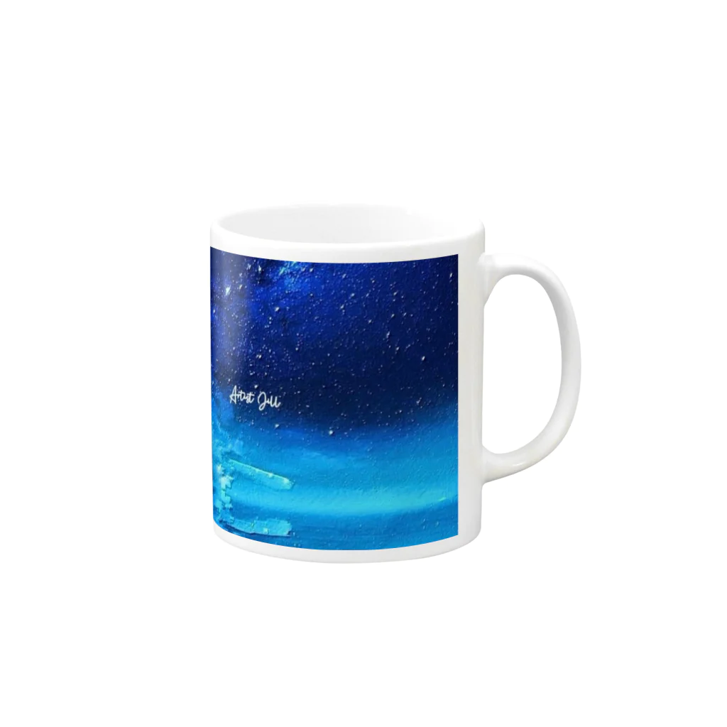 【ホラー専門店】ジルショップの絵画風の幻想的な星空(横長) Mug :right side of the handle