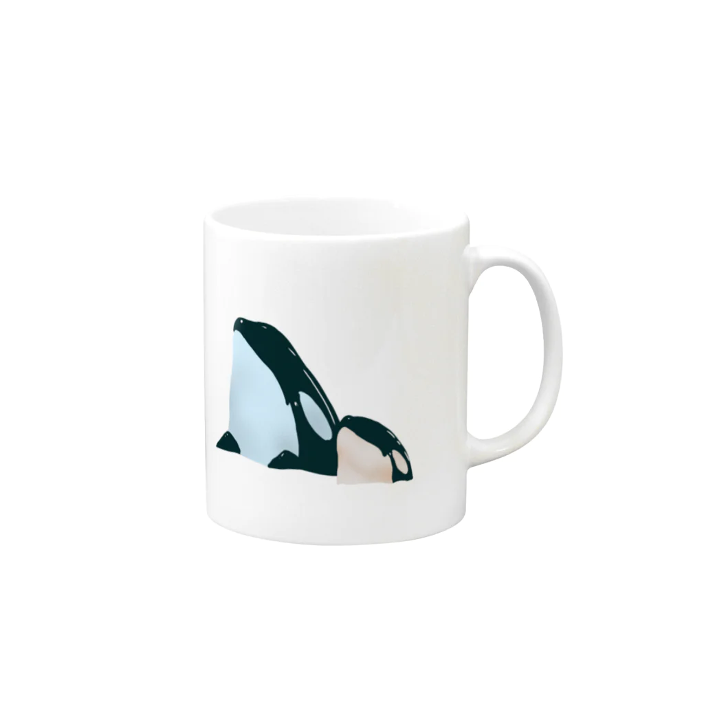 Ori-iro　イルカやシャチをお届け！の親子シャチの観察 マグカップの取っ手の右面