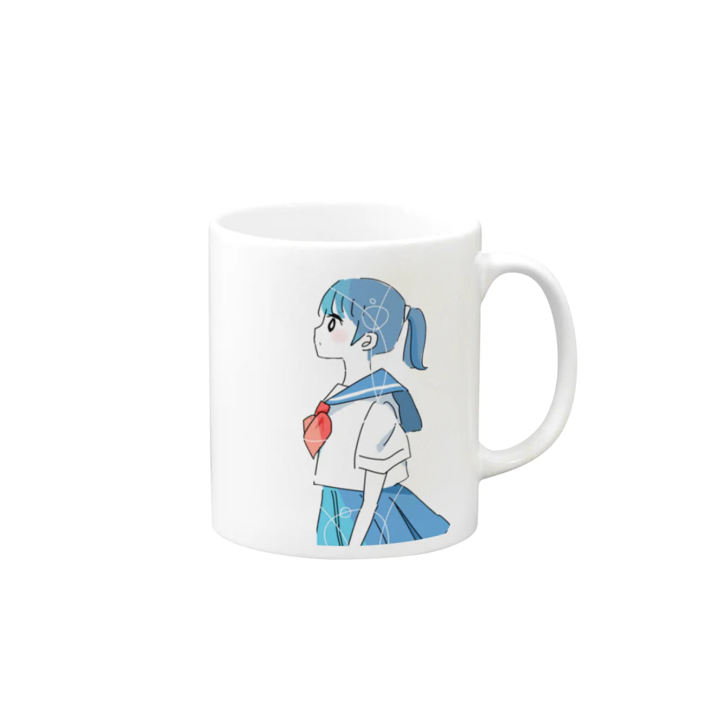 mokan''のポニテちゃん　セーラー服 Mug :right side of the handle