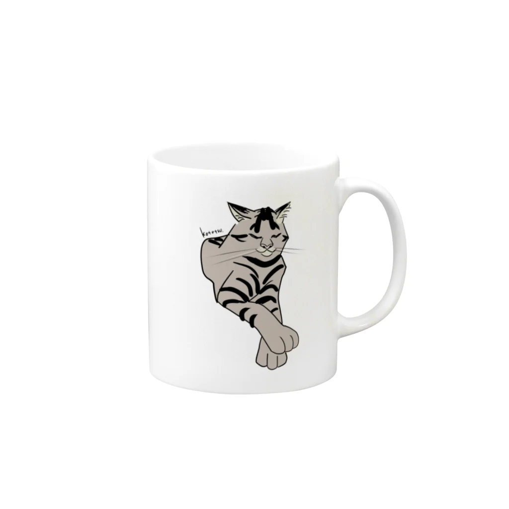 ハチワレ猫のハチベエのお上品なキジトラ猫 Mug :right side of the handle