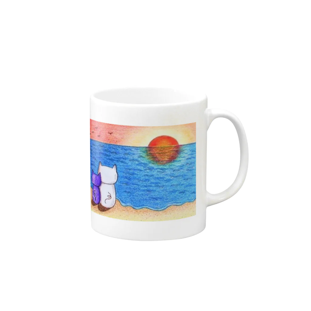 I-z-m-y's worksの沈みゆく夕日を見つめるネコ ～二人の世界～ Mug :right side of the handle