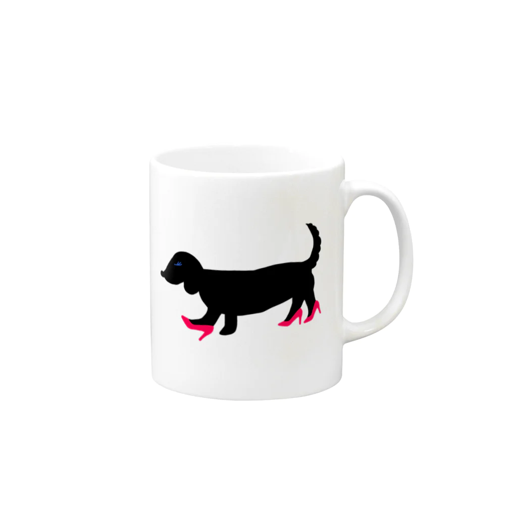 CHOSANAのハイヒールを履いた犬 Mug :right side of the handle