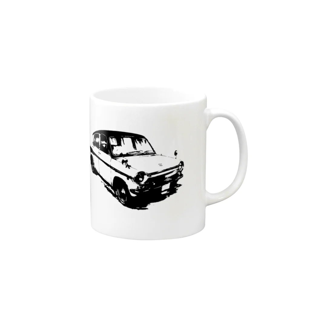 自然の写真とクルマのイラスト屋の昭和の軽自動車 Mug :right side of the handle