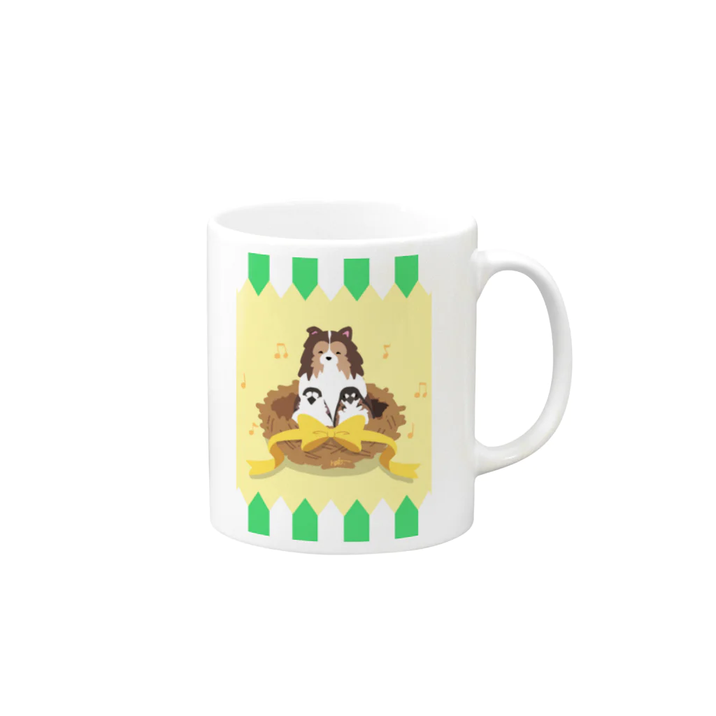 Kotetsu diary(SUZURI店)のシェルティ×十姉妹 Mug :right side of the handle