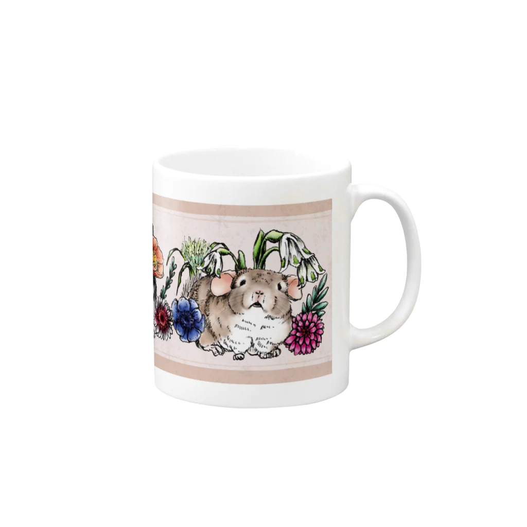 おもちのお花いっぱいチンチラピンク Mug :right side of the handle