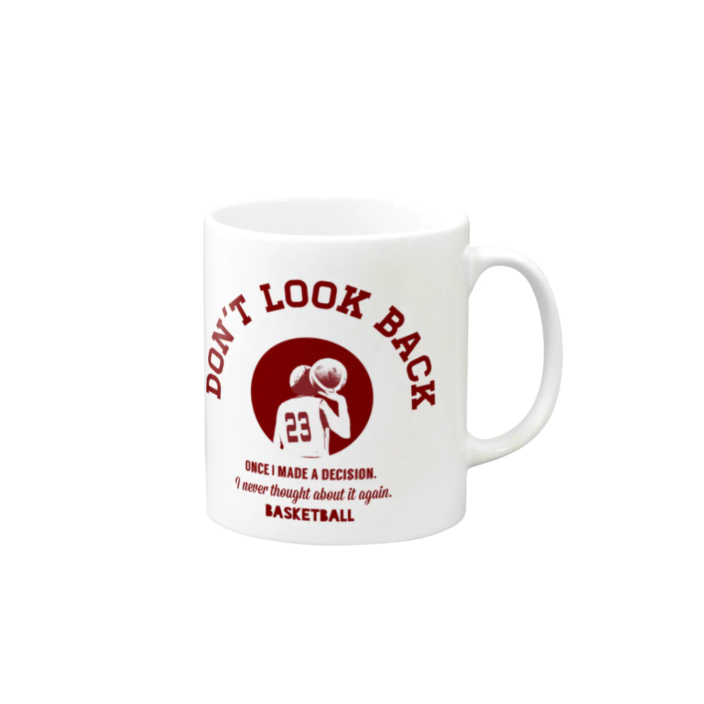 Basketball-boosterの「DON'T LOOK BACK」カレッジロゴ赤系 Mug :right side of the handle