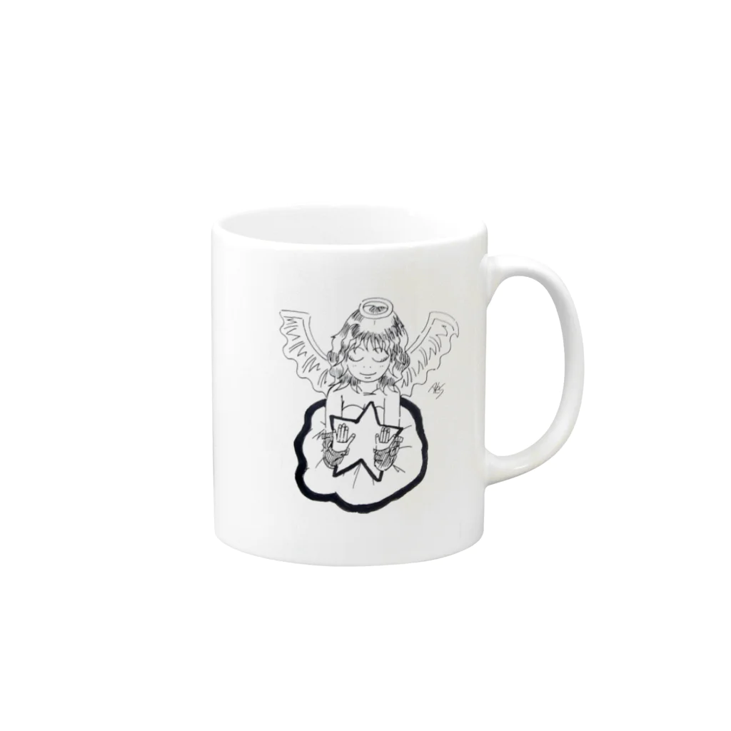 アレスのグッズショップの輝く星と天使 Mug :right side of the handle