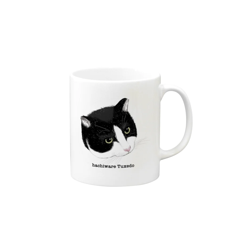 ねこがすき（ハチワレ猫姉妹のママ）のハチワレ猫タキシードface Mug :right side of the handle