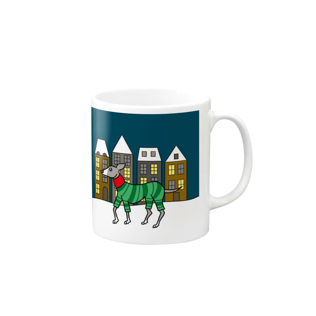 へちまめろんのクリスマスの街とイタグレ Mug :right side of the handle
