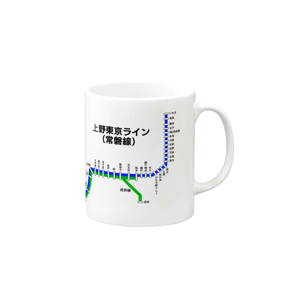 柏洋堂の上野東京ライン (常磐線) 路線図 マグカップの取っ手の右面