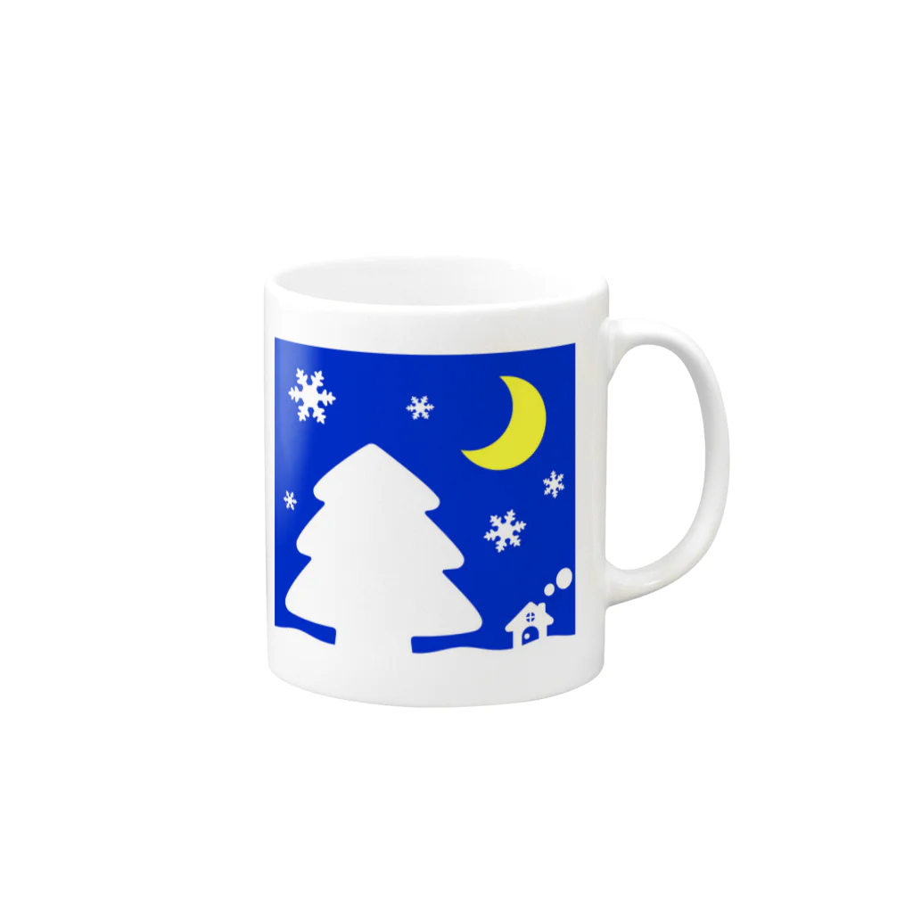 bantone の大きな木と月が浮かぶかわいい雪景色（黄色） Mug :right side of the handle