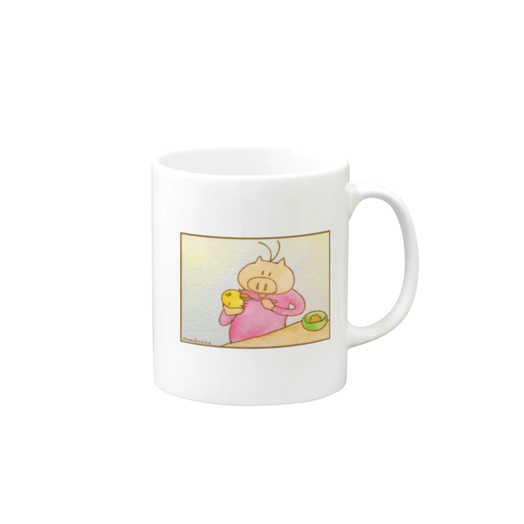 ももこのえのぴーちゃんのごはん Mug :right side of the handle