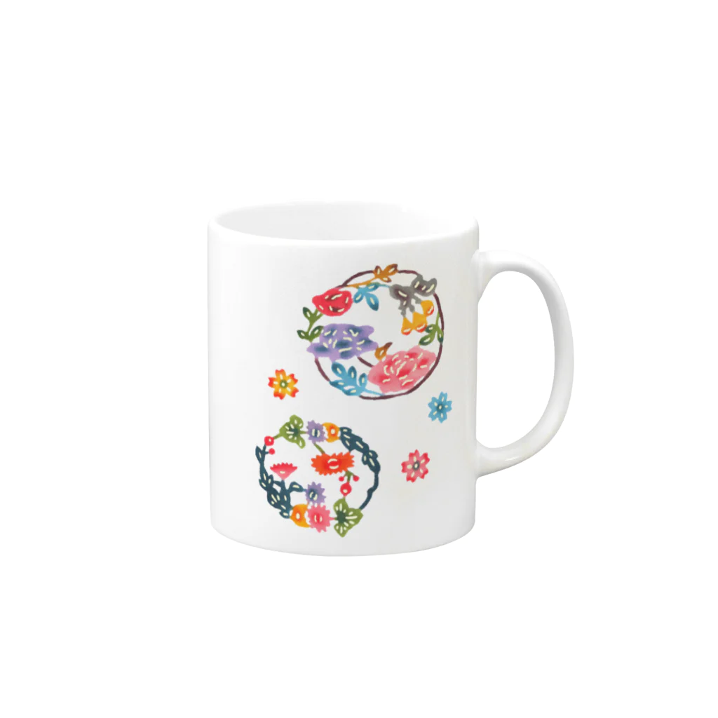 紅型キジムナー工房・コトリンチュの紅型柄・丸牡丹 Mug :right side of the handle