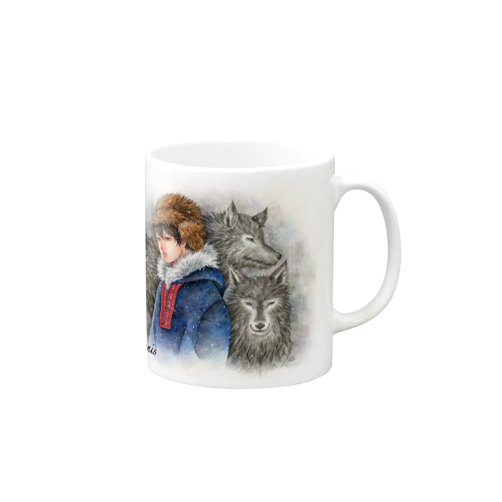 Cor Leonis SUZURI storeのマグカップ「雪の果て」 Mug :right side of the handle