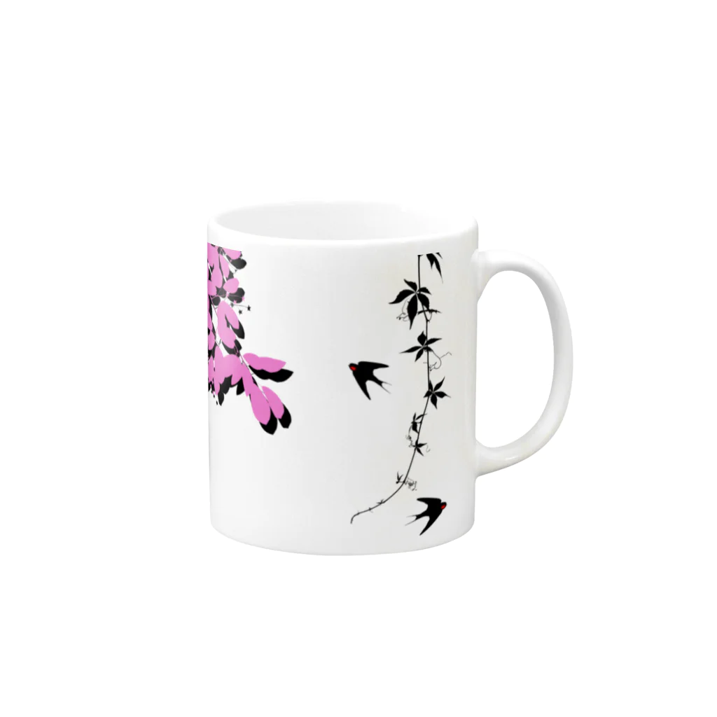 kozu_cafeの葉っぱとツバメ - pink Mug :right side of the handle