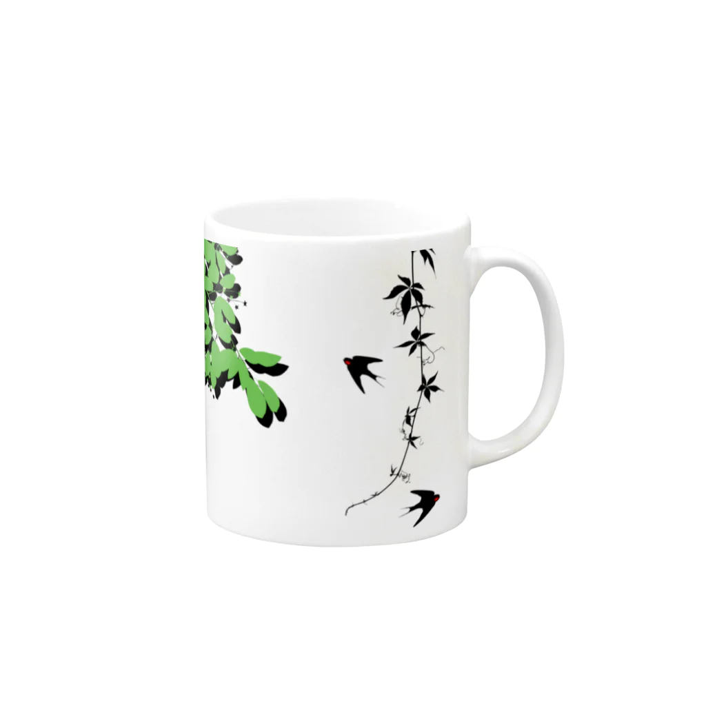 kozu_cafeの葉っぱとツバメ - green Mug :right side of the handle