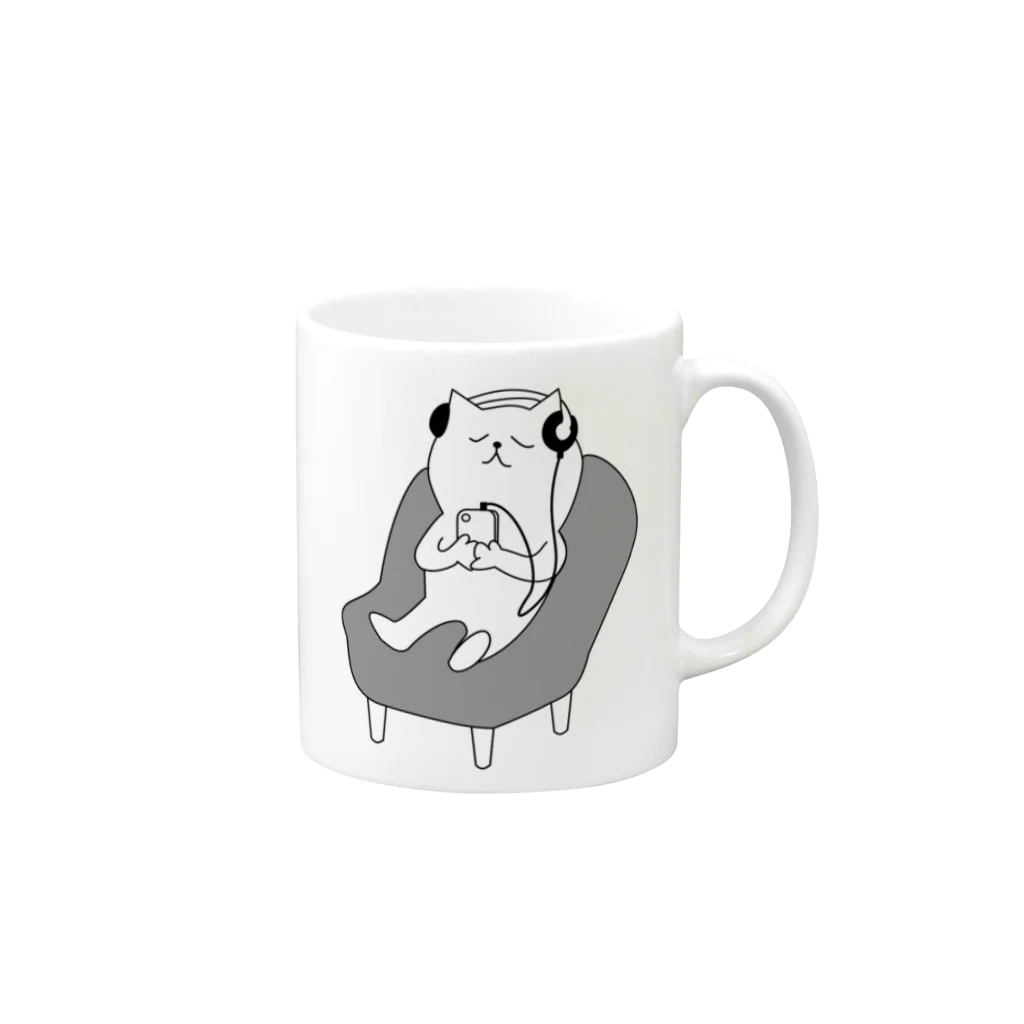 コサリングアキのヘッドフォンねこ Mug :right side of the handle